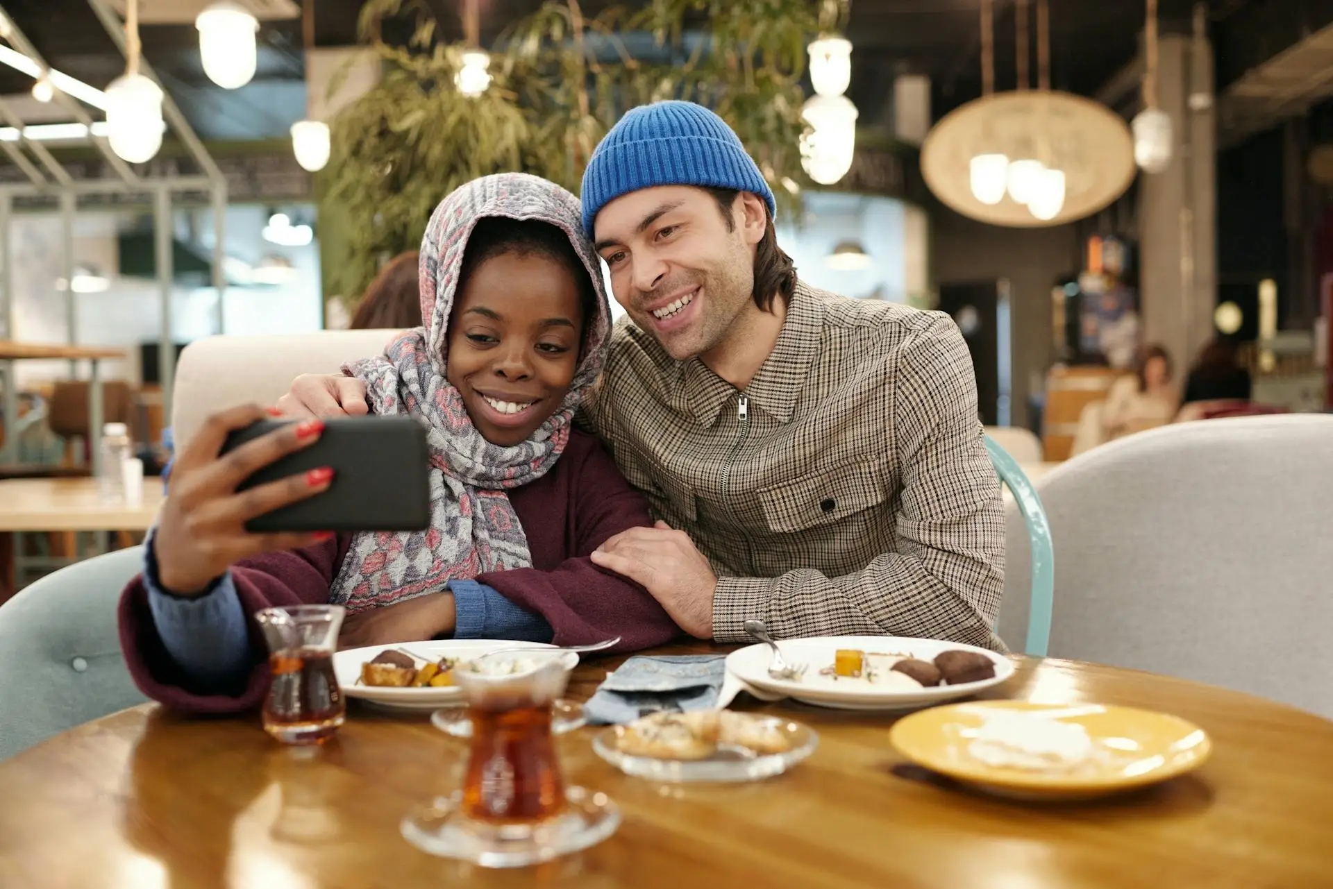 Taking a selfie at dinner