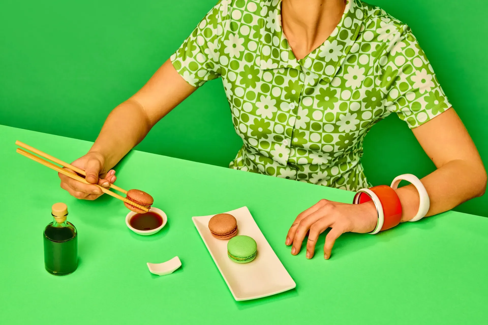 Eating macarons at a table