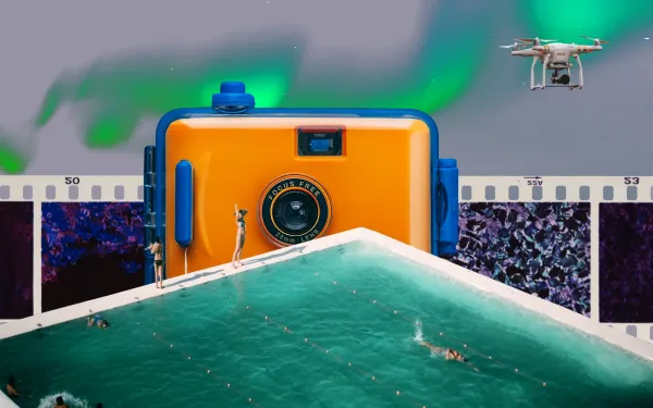 A camera, a drone, a pool, and some film stock